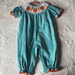 Banana Split Pumpkin Smocked Romper